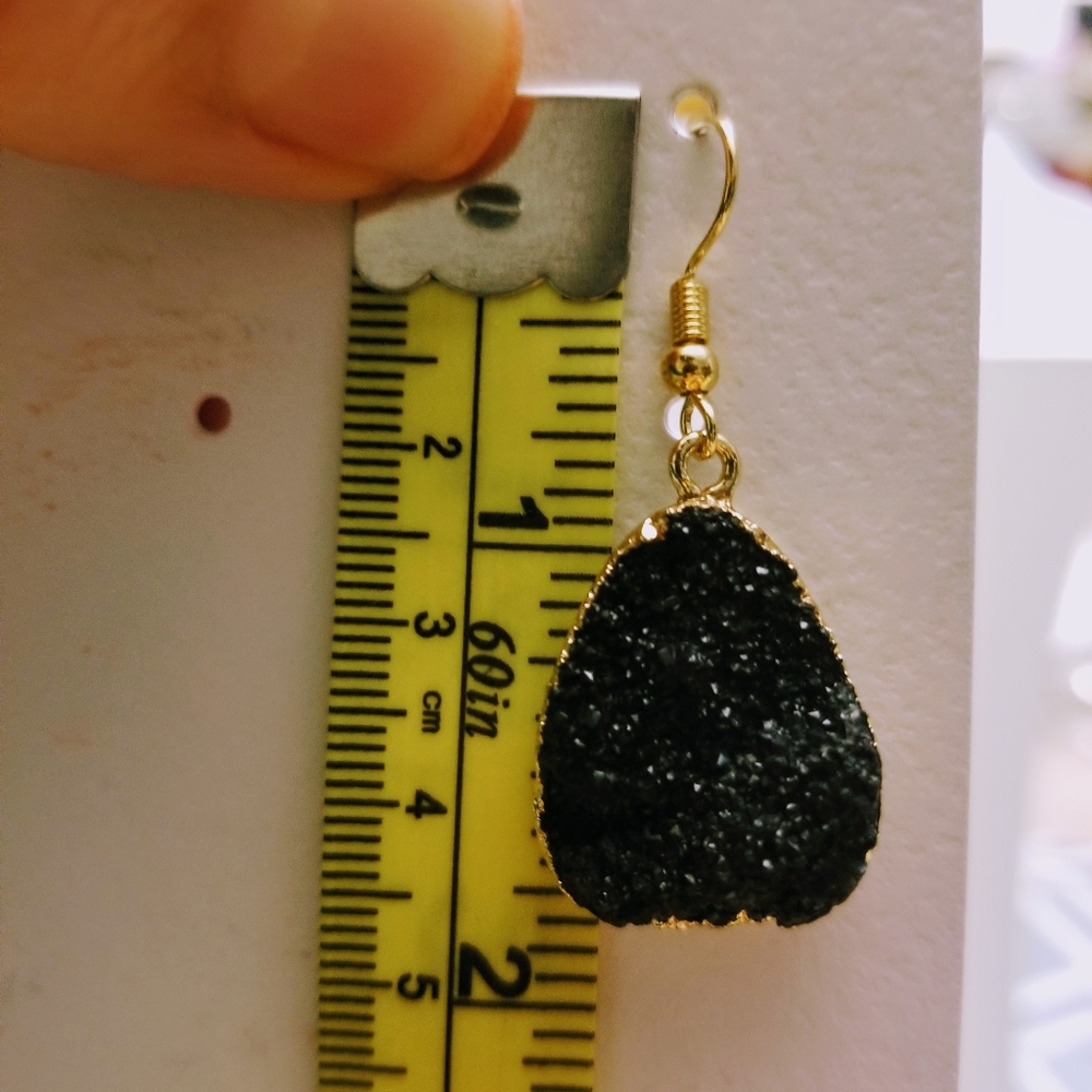 Black Stone Drop Earrings - Picture 4 of 5